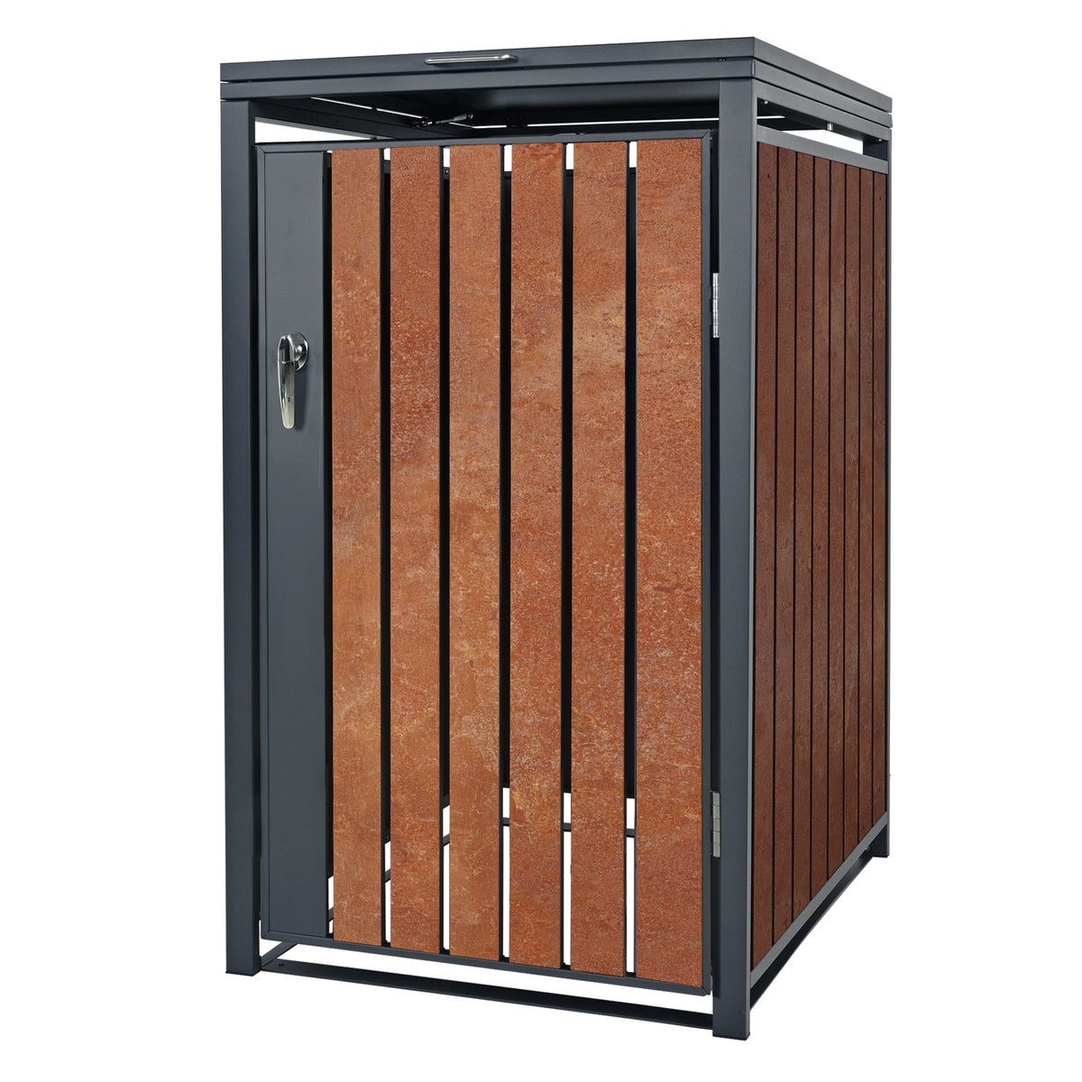 ML-Design Enkele Bak Opbergkast voor 1 Bak (240L) 68x80x116,3 cm, Antraciet Roestlook, Staal/Cortenstaal, Afsluitbare Bakdeksel met Scharnierend Deksel/Deur, Bak Opbergkast, Bakcontainer, Bakdeksel