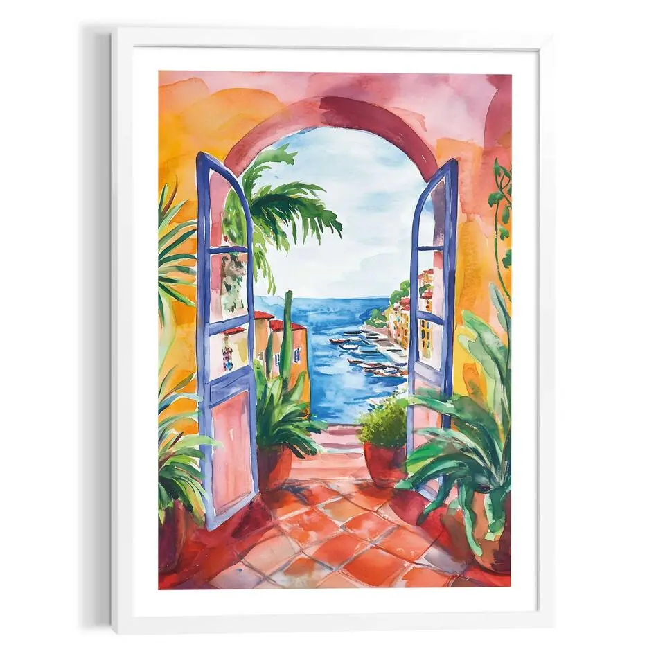 Schilderij Zomers balkon - 70x50cm - Bont