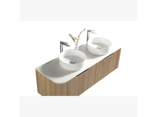 Meuble double vasque rond blanc mat 140 cm chêne clair Aquagiro