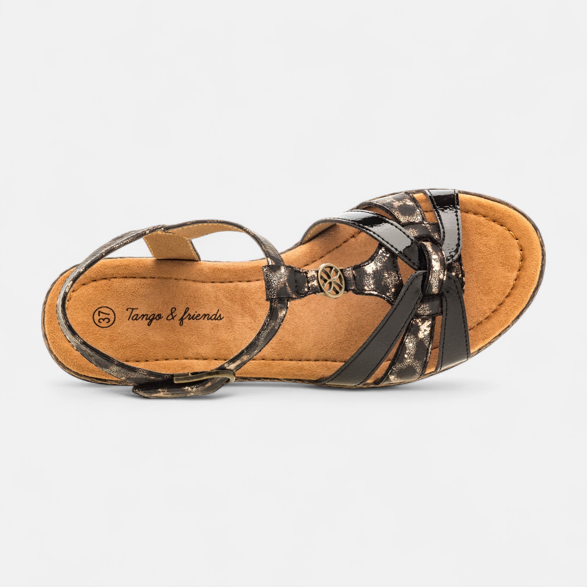 Nu-pieds à talon compensé Femme noir vernis