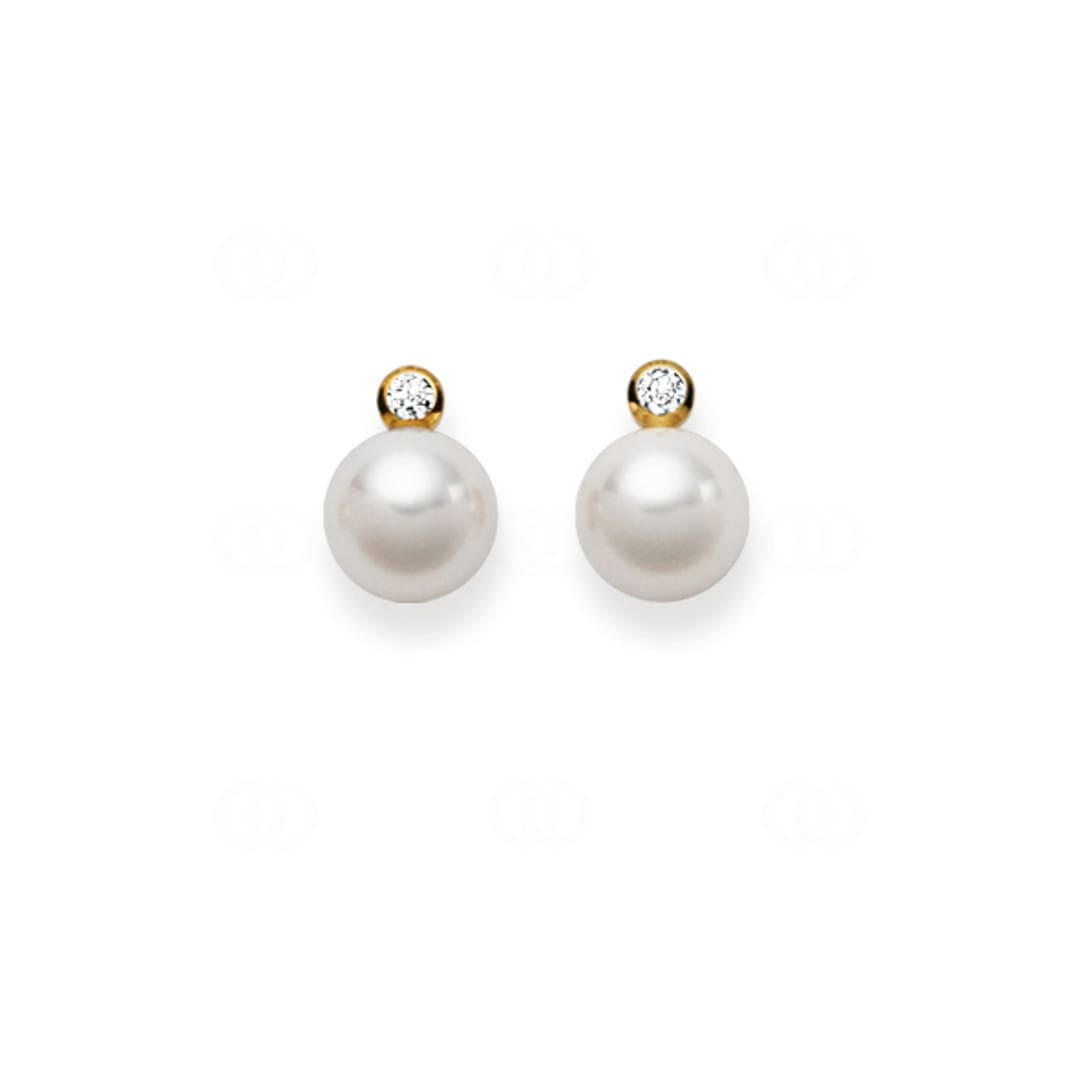 Ohrstecker 750/18 K Gelbgold mit Akoya-Kulturperle & Diamant 0.10ct W/Si