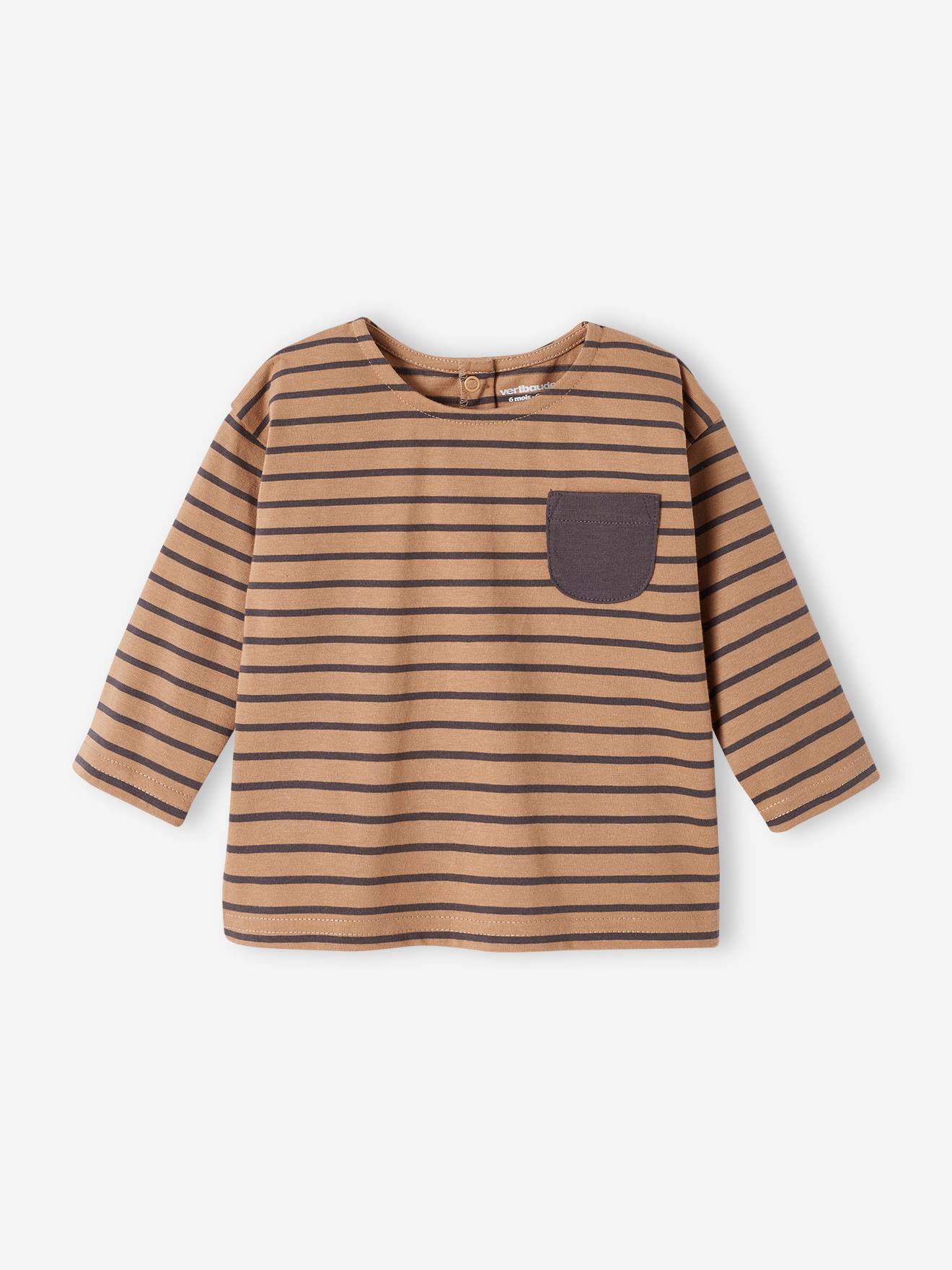 Camiseta infantil de manga comprida listrada, listras verdes