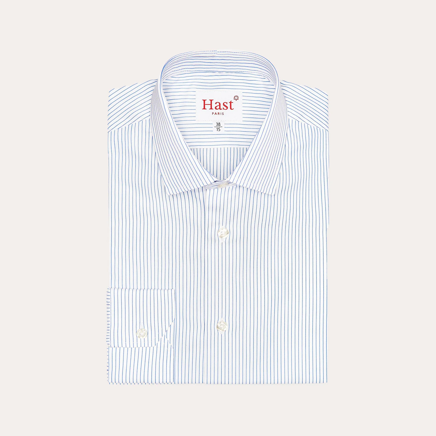 Double-twisted poplin shirt with fine blue stripes