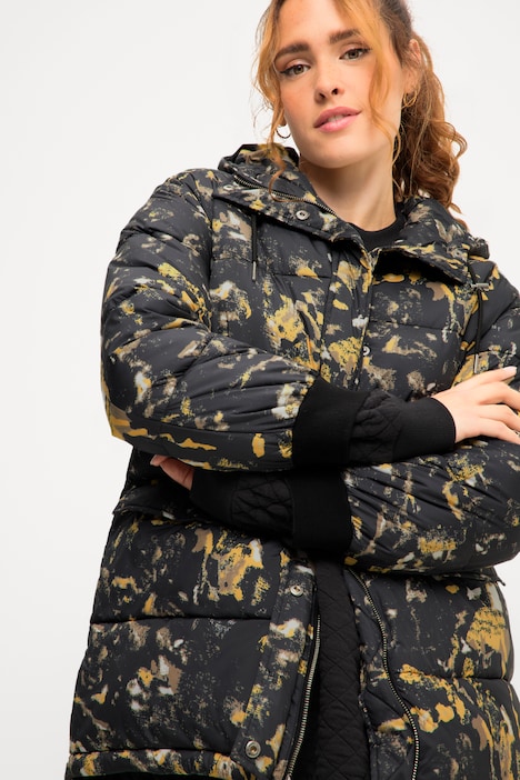 Steppjacke, oversized, Allover-Print, Kapuze, 2-Wege-Zipper