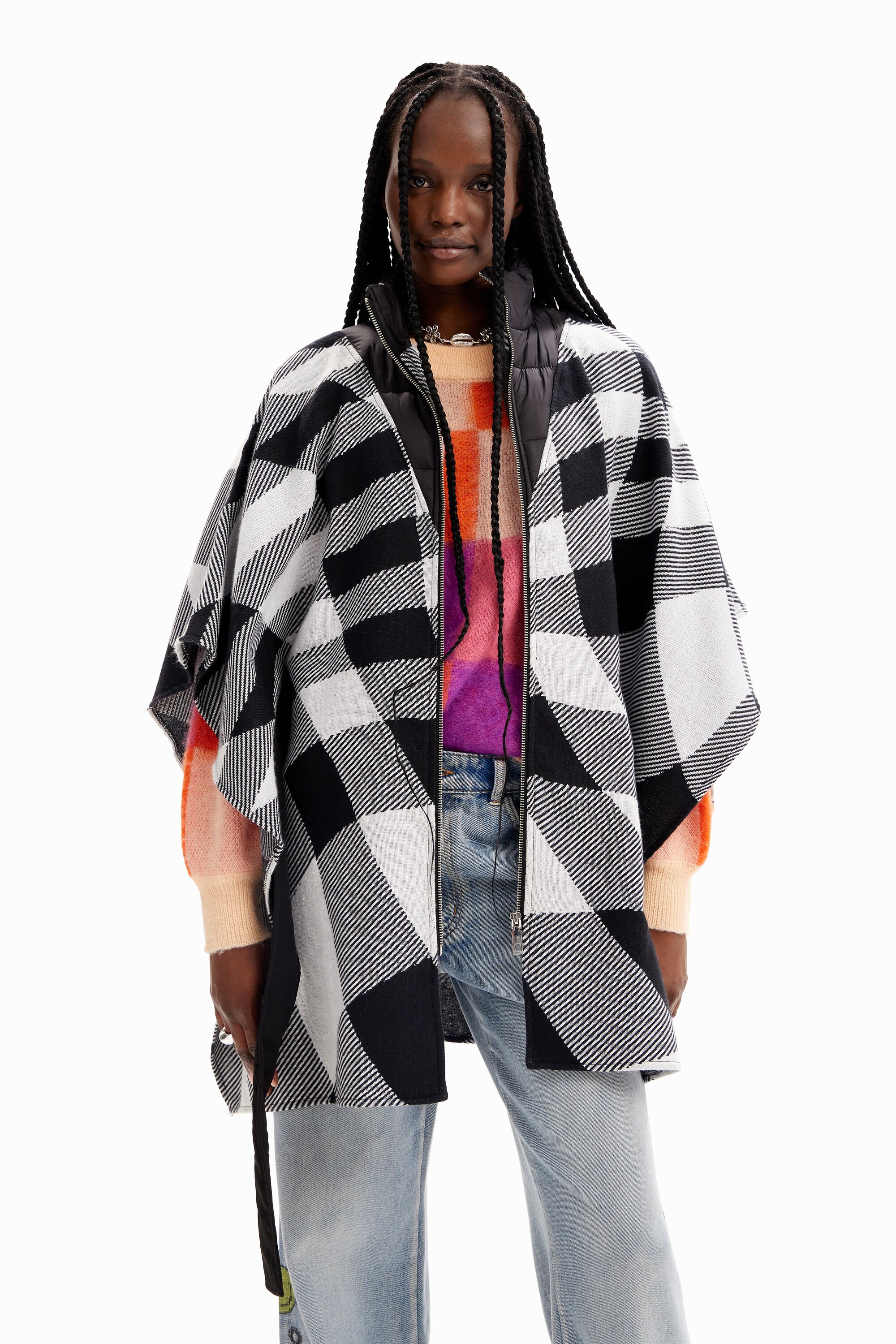 Poncho carreaux ceinture
