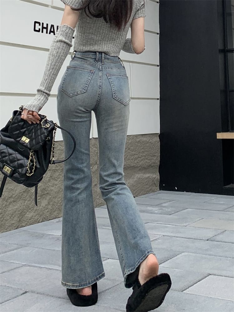 Girliepairs - High Rise Washed Bootcut Jeans