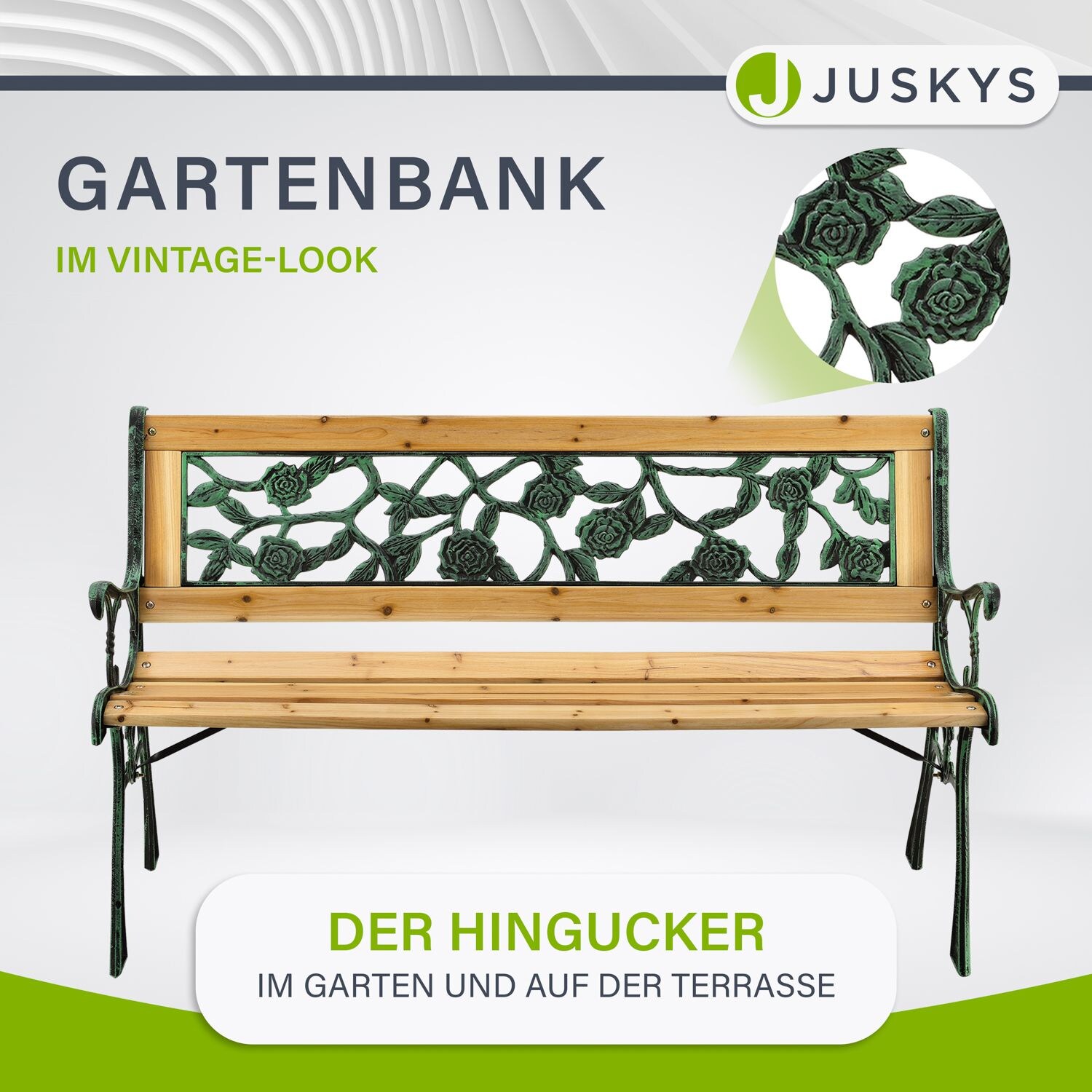 Juskys Gartenbank Venezia – 2-Sitzer Sitzbank mit Armlehnen & Rückenlehne – 122x54x73 cm