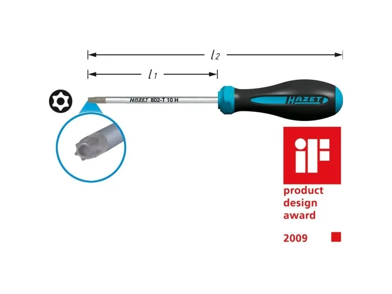 Hazet Værksted Torx-skruetrækker Størrelse TR 8 Klinge-længde: 60 mm