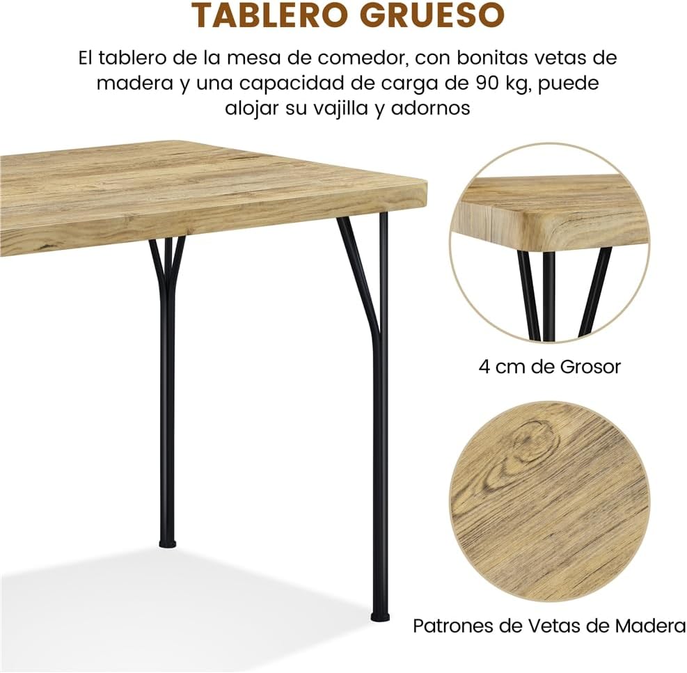Yaheetech Essgruppen Esstisch mit 4 Stühlen, Esszimmergruppe Rechteckig Küchentisch-Set mit 4cm Dicker Tischplatte, 5er-Set Tischgruppe für 4 Personen Sitzgruppe für Küchentisch-Set fürs Esszimmer/W