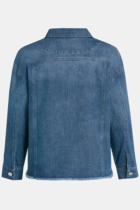 Jeansjacke, Schriftdruck, Oversized, Fransen, Hemdkragen