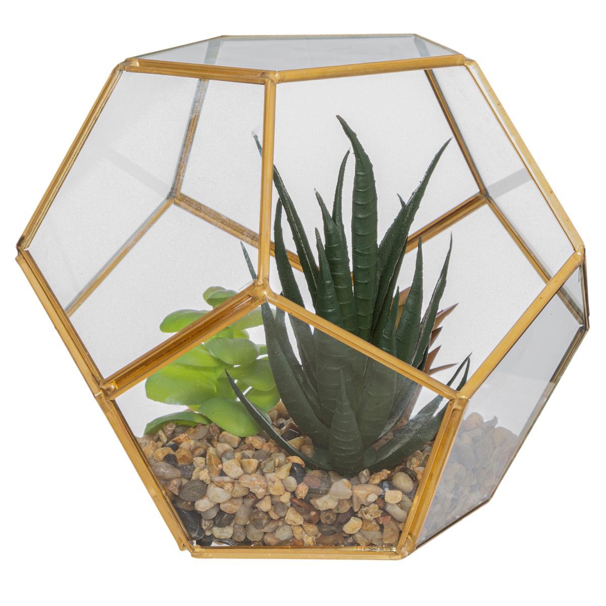 PLANTE ARTIFICIELLE TERRARIUM VERRE METAL D.17CM