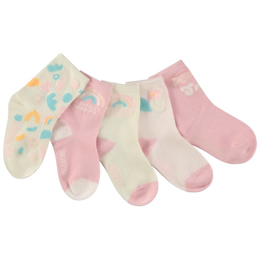 Lot de 5 paires de chaussettes fantaisie pour bébé fille - Rose