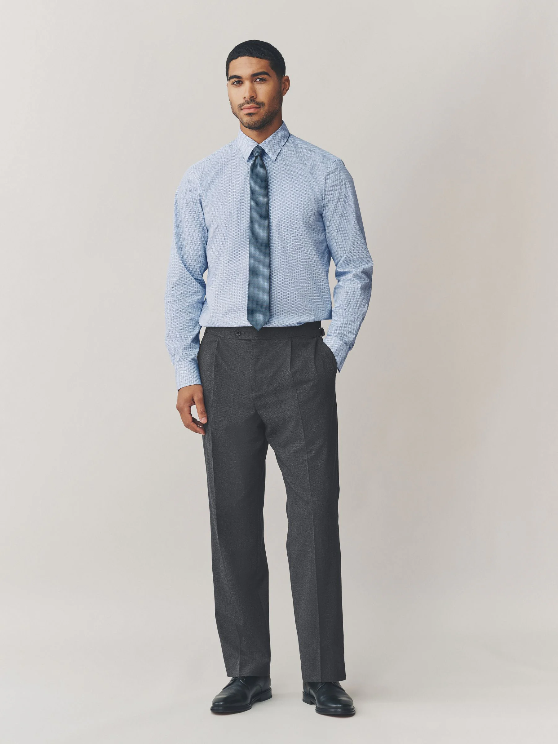 Marineblauw - Normale Pasvorm - Katoen Blend smart overhemd, Stropdas en Pochet Set