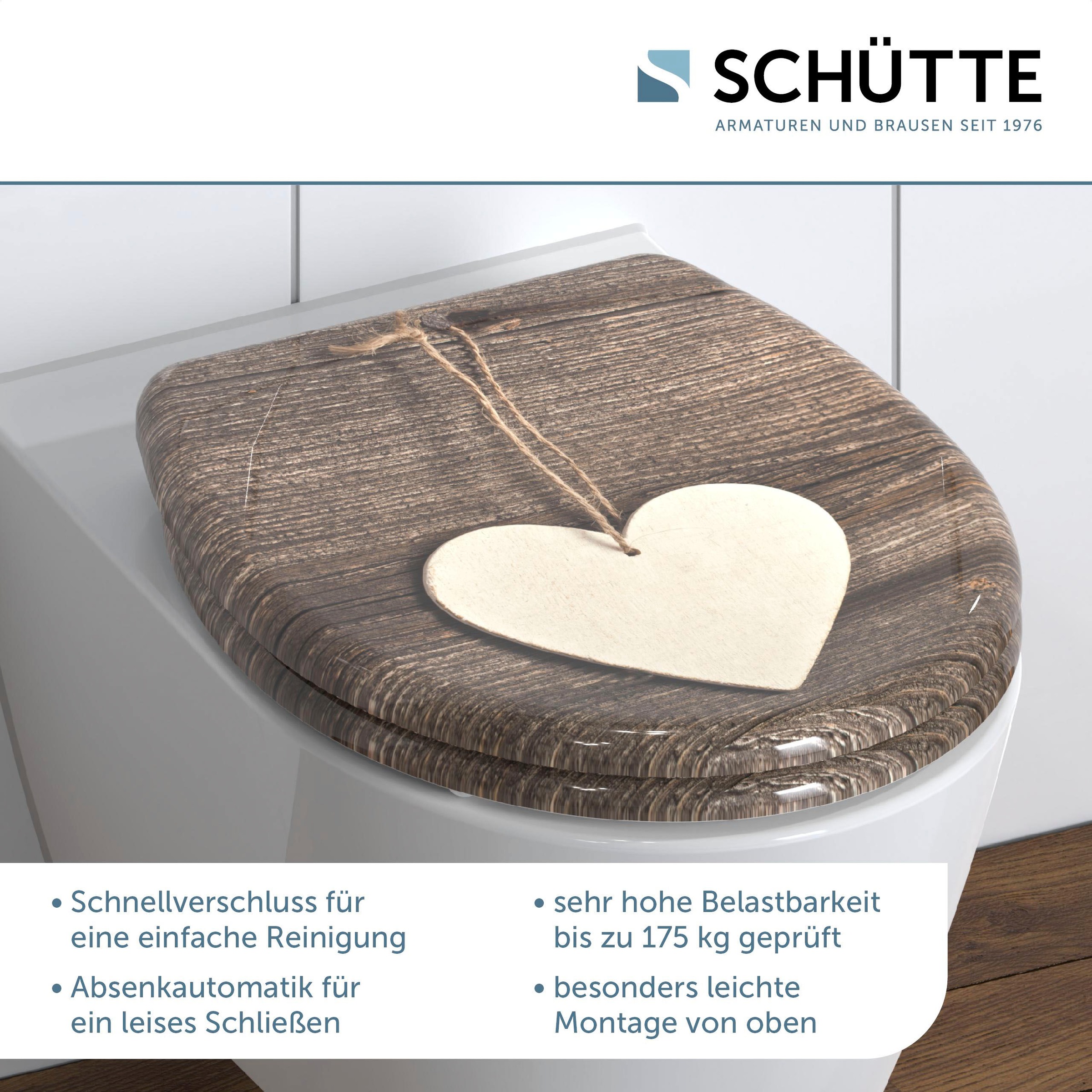 Schütte WC-Sitz »Wood Heart« Duroplast, mit Absenkautomatik und Schnellverschluss