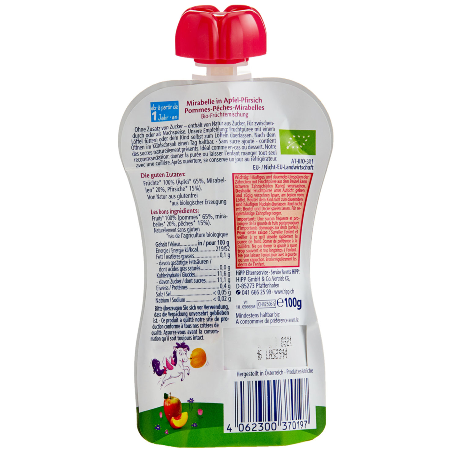 Hipp Bio Hippis Mirabelle in Apfel & Pfirisch 12+ Monate