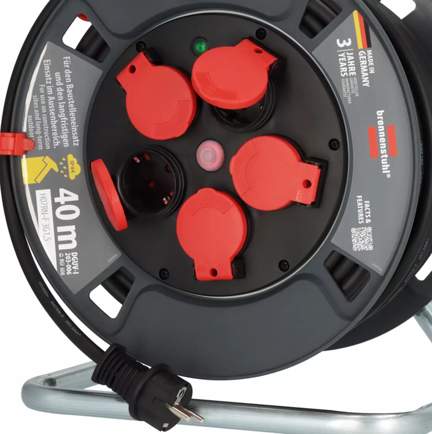 Brennenstuhl Professional KU 4100 kabelhaspel 5-voudig 300 H07RN-F 3G1,5 - IP44 - 40m