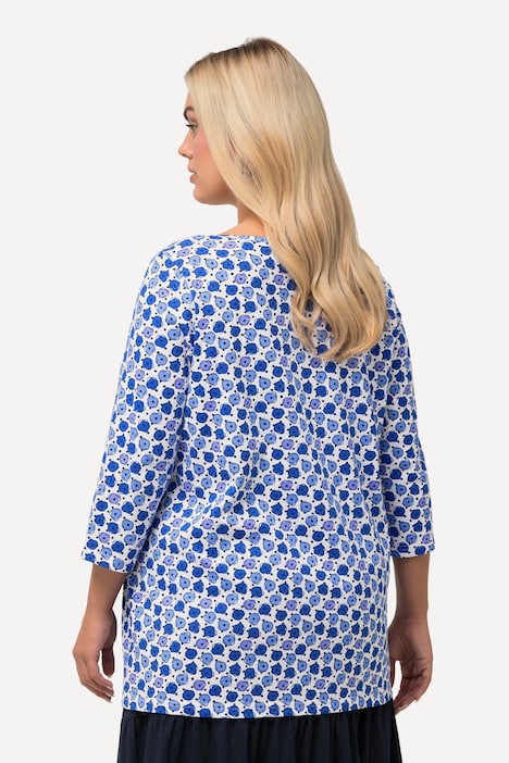 Shirt, Blüten, A-Linie, Zierfalten, V-Ausschnitt, 3/4-Arm
