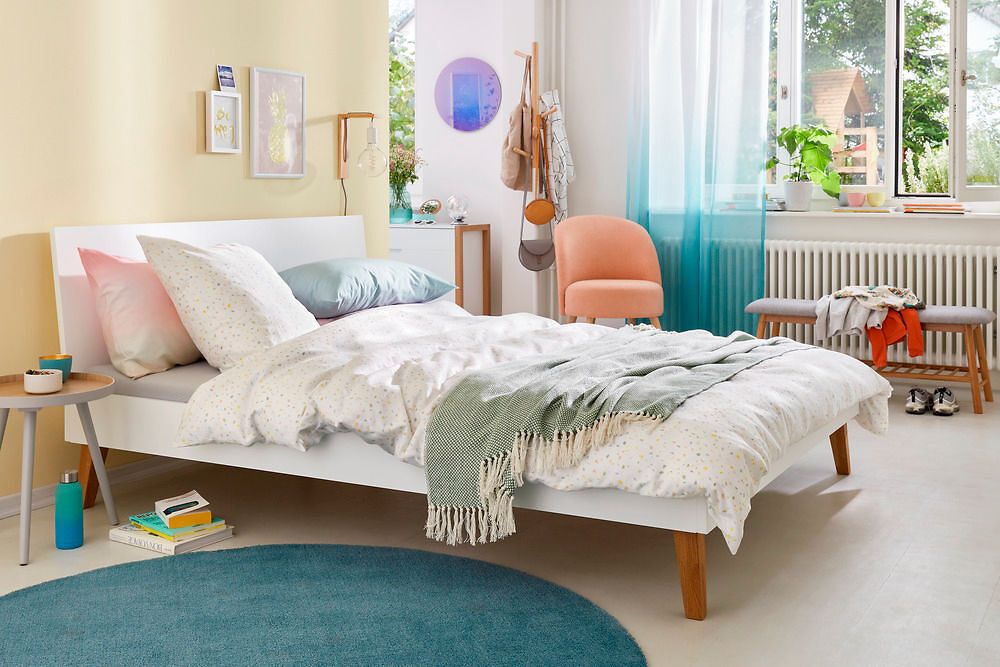 CARA Bett 160x200 MDF w,Stand.Pano Buche - Buche weiss / B: 160.0 cm x T: 200.0 cm