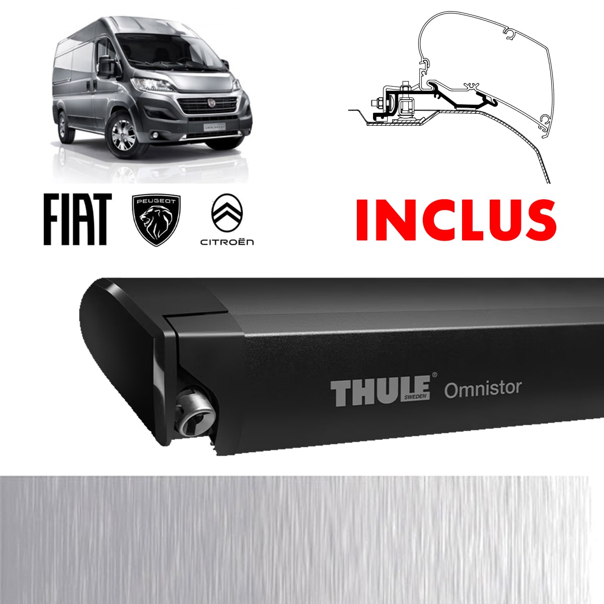 Store Thule 6300 Anthracite + adaptateurs Ducato H2