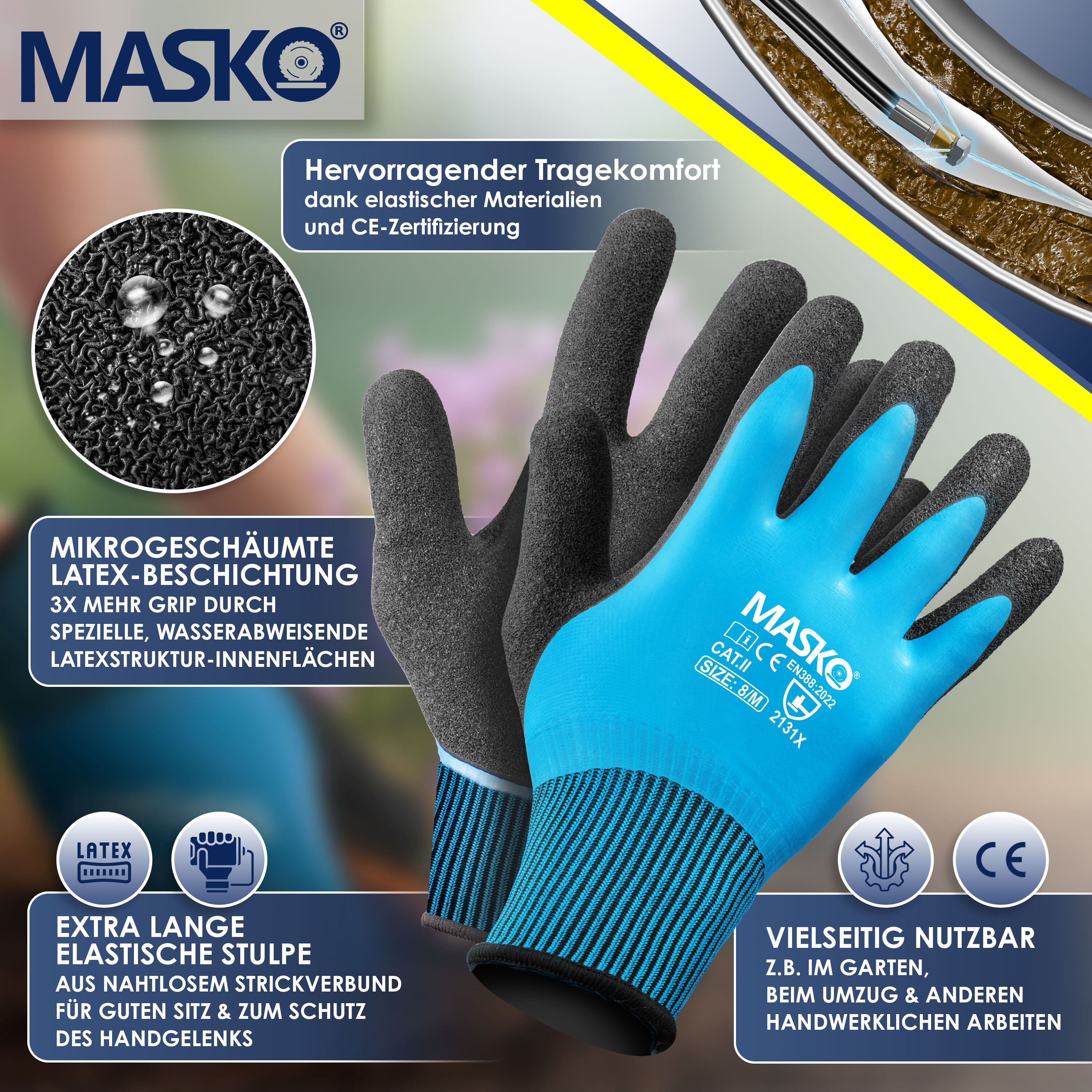 MASKO® Premium Rohrreinigungsschlauch Set Abflussreiniger 200 bar inkl. Tasche 3 Adapter 2 Düsen + rotierend kompatibel mit Kärcher k2-k7 LAVOR Hochdruckreiniger universal Rohrreinigungsset