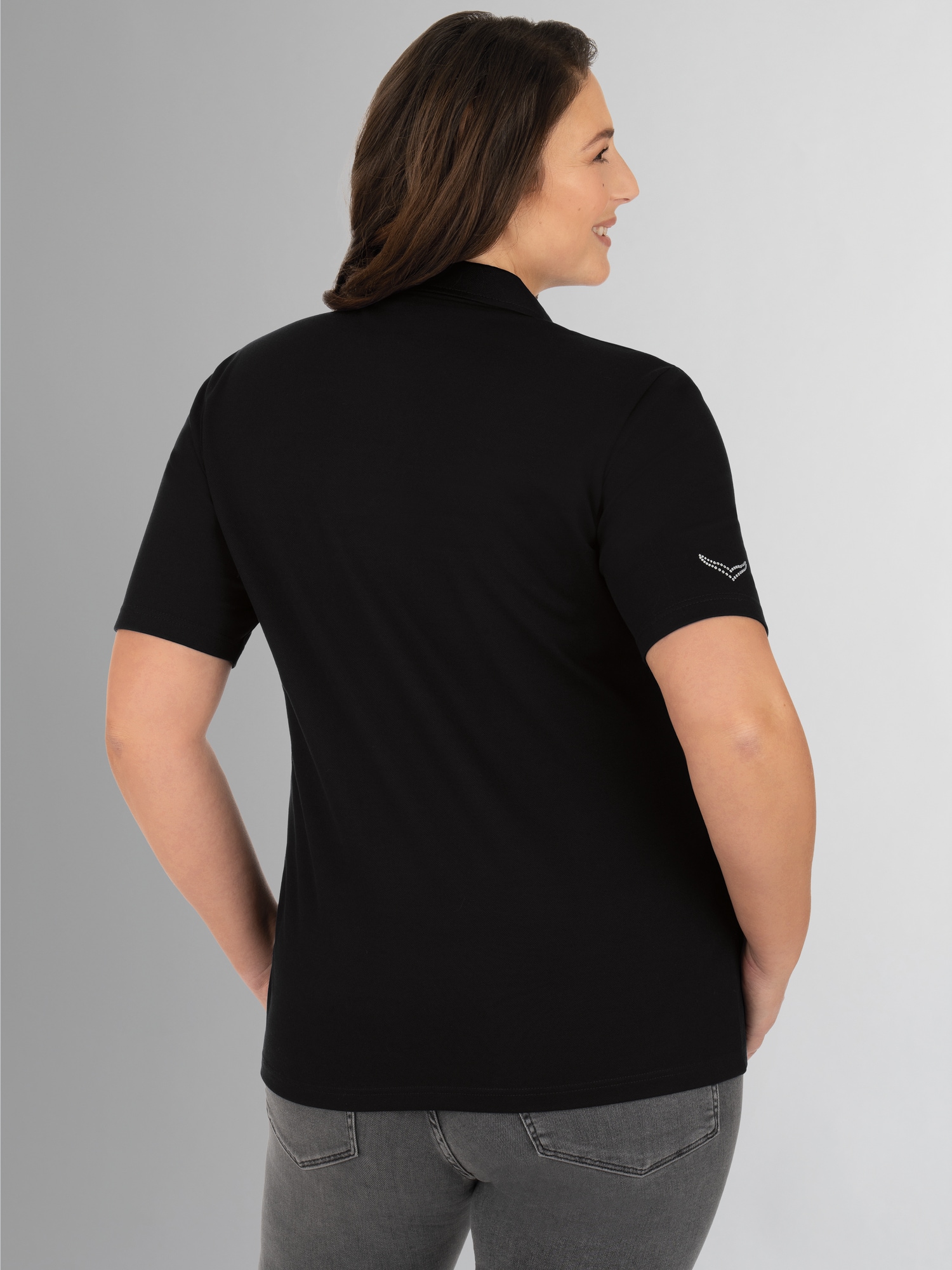 Slim Fit Poloshirt mit Kristallsteinen Schwarz