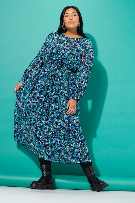 Maxikleid, A-Line, Color-Flowers, Langarm