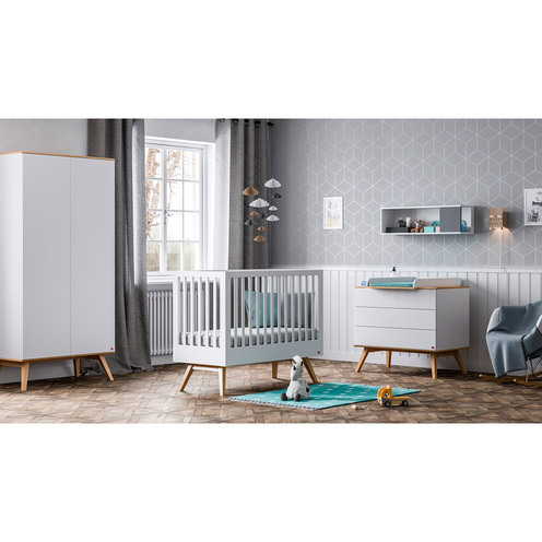 Chambre TRIO lit 70x140 commode armoire NATURE Blanc - VOX