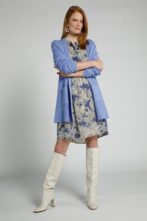 Tunika, Blüten, Oversized, Bindebänder, Rundhals, Langarm
