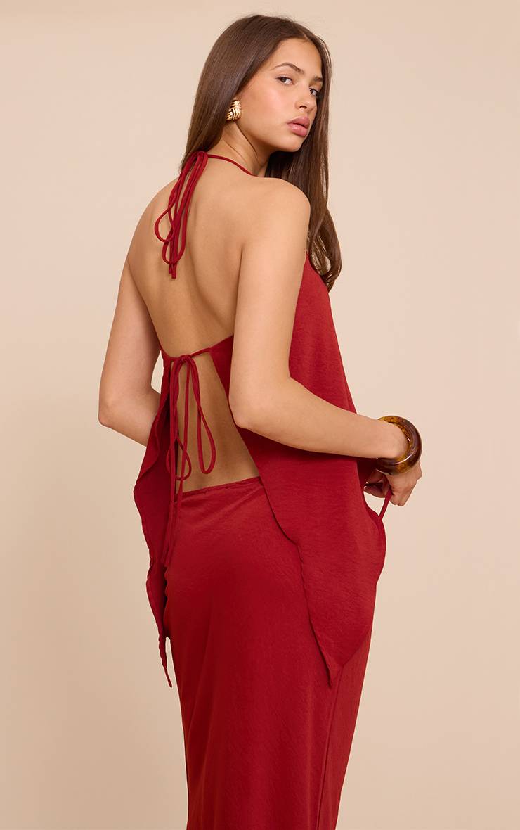 Rouge Profond Top Coordonné En Tissu Fluide À Bretelles Spaghetti Et Ourlet Fendu