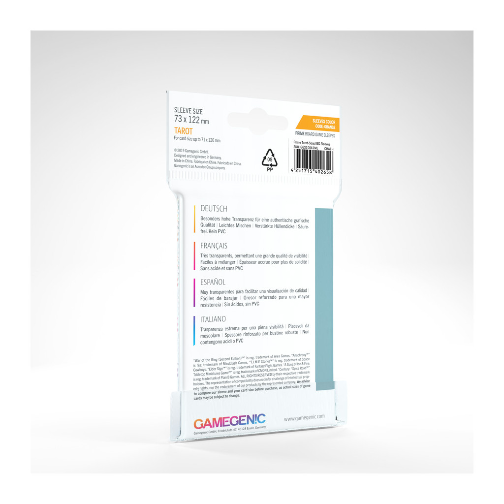 Gamegenic - PRIME - Tarot-Sized Sleeves - 73 x 122 mm