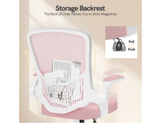 RATTANTREE - Fauteuil de bureau Chaise de bureau rose accoudoirs pliables