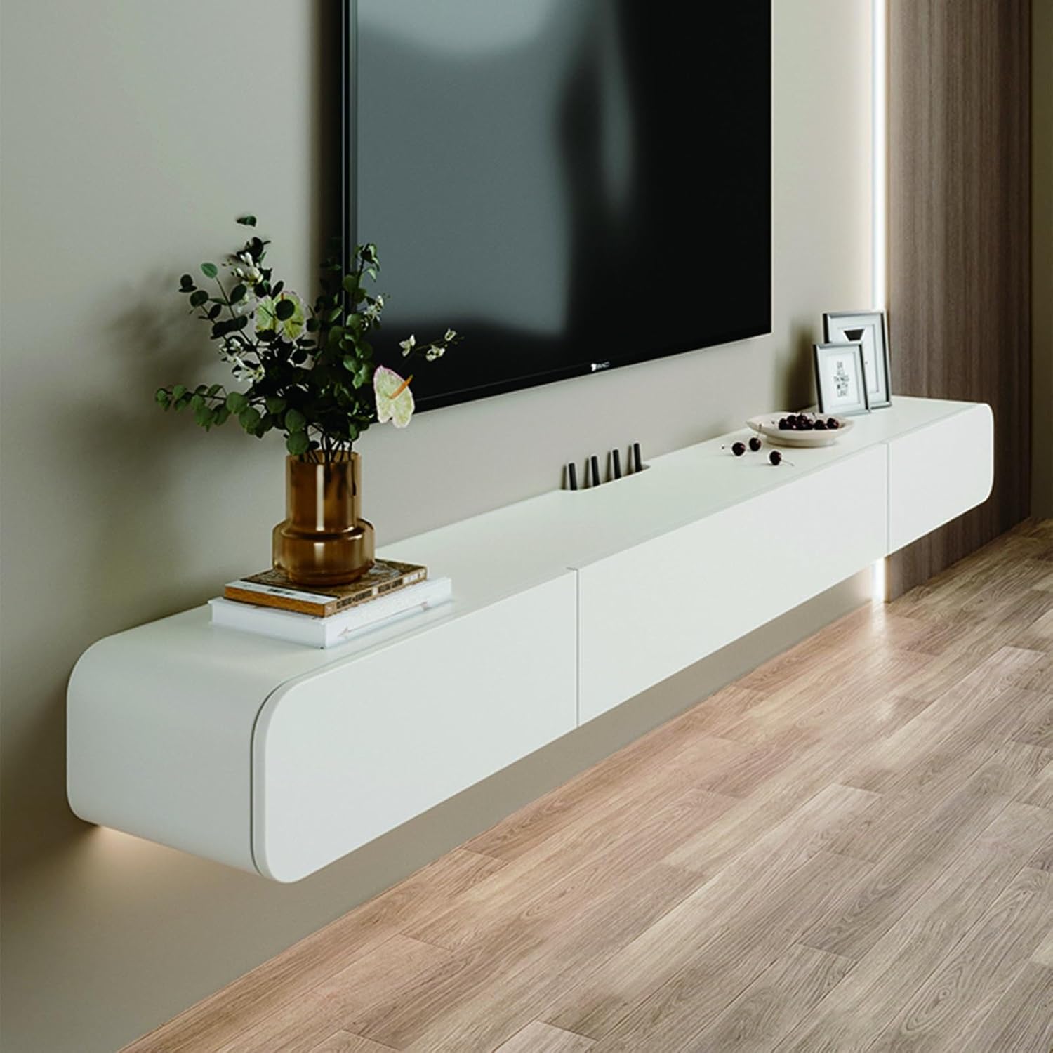 FPIGSHS TV Lowboard Hängend mit 2 Schublade TV Board 120-200 cm, Modern TV Schrank fernsehschrank für Wohnzimmer Schrank fernsehtisch Hängeschrank Multimedia Wandregal (A, 120cm)