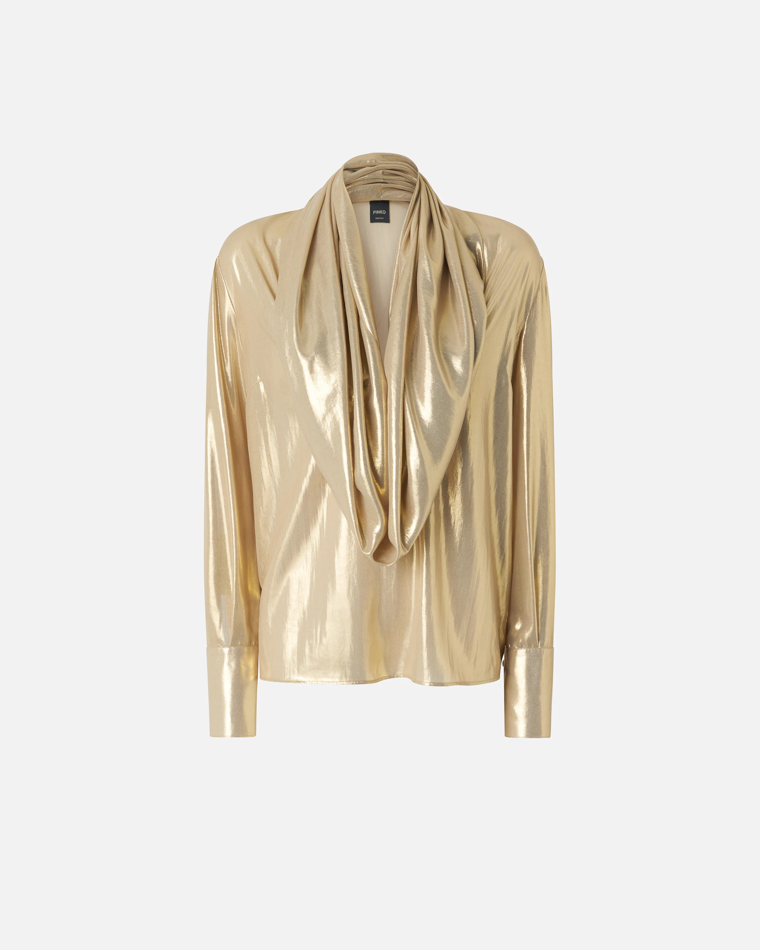 Blouse dorée métallisée à col large | Beige