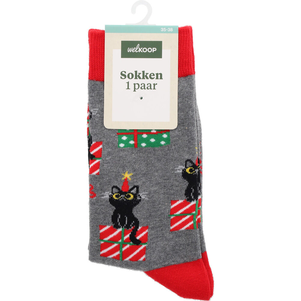 Welkoop Fun Kerst Kat - Sokken - Grijs - 43-46