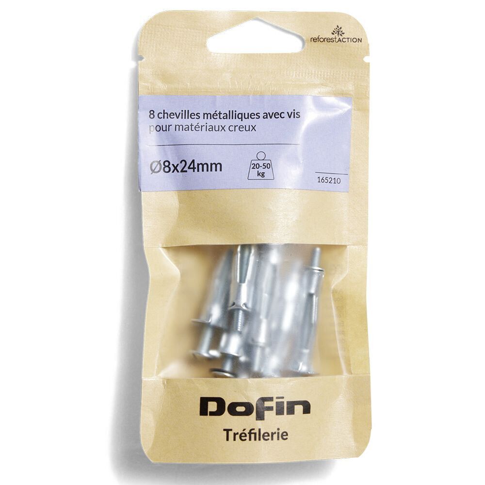 8 chevilles métalliques pour matériaux creux avec vis - Ø8x24 mm