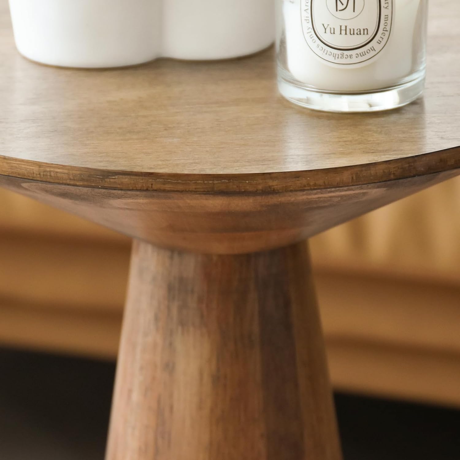 Beistelltisch Rund, Beistelltisch Holz Natur, Couchtisch Klein Rund für Wohnzimmer, Runder Beistelltische Schmal als Nachttisch oder Sofatisch, Modern Farmhouse Möbel Pilzform, Ø34×50 cm
