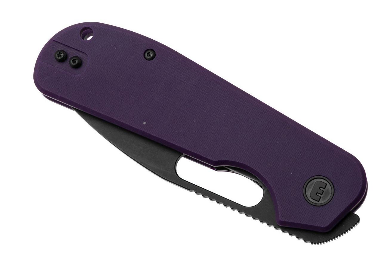 Eutektik EFD EFD-PBW-L Blackwashed 14C28N, Purple G10, linkshandig zakmes