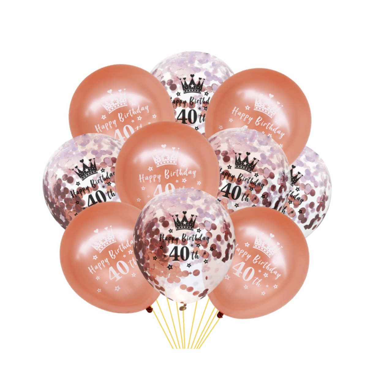 (10er Set) Ø30cm Geburtstags Party Deko Ballons Latex Luftballons 40 Happy Birthday mit Krone   Konfetti - Roségold
