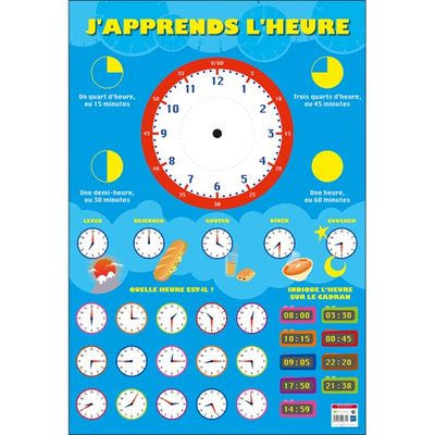 Bouchut - Poster pédagogique effaçable - 52 x 76 cm - Heures