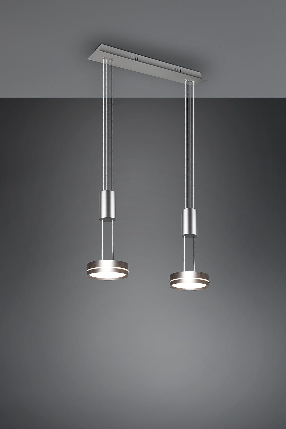 Trio Leuchten LED Pendelleuchte Franklin 326510207, Metall Nickel matt, inkl. 2x 9 Watt LED, Switch Dimmer