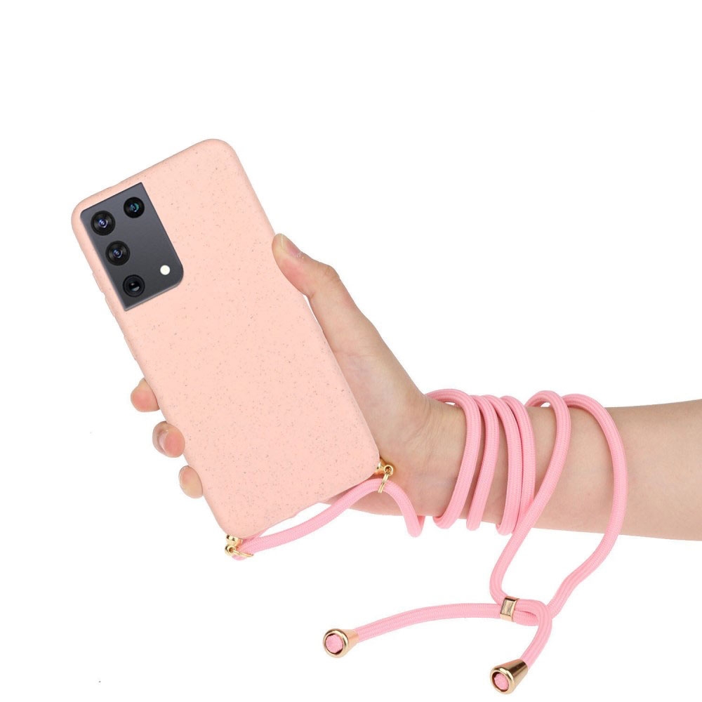Samsung Galaxy S21 Ultra 5G Necklace Bio Gummi Case Hülle Eco Friendly Nachhaltig Kompostierbar   Handykette (150cm) - Rosa