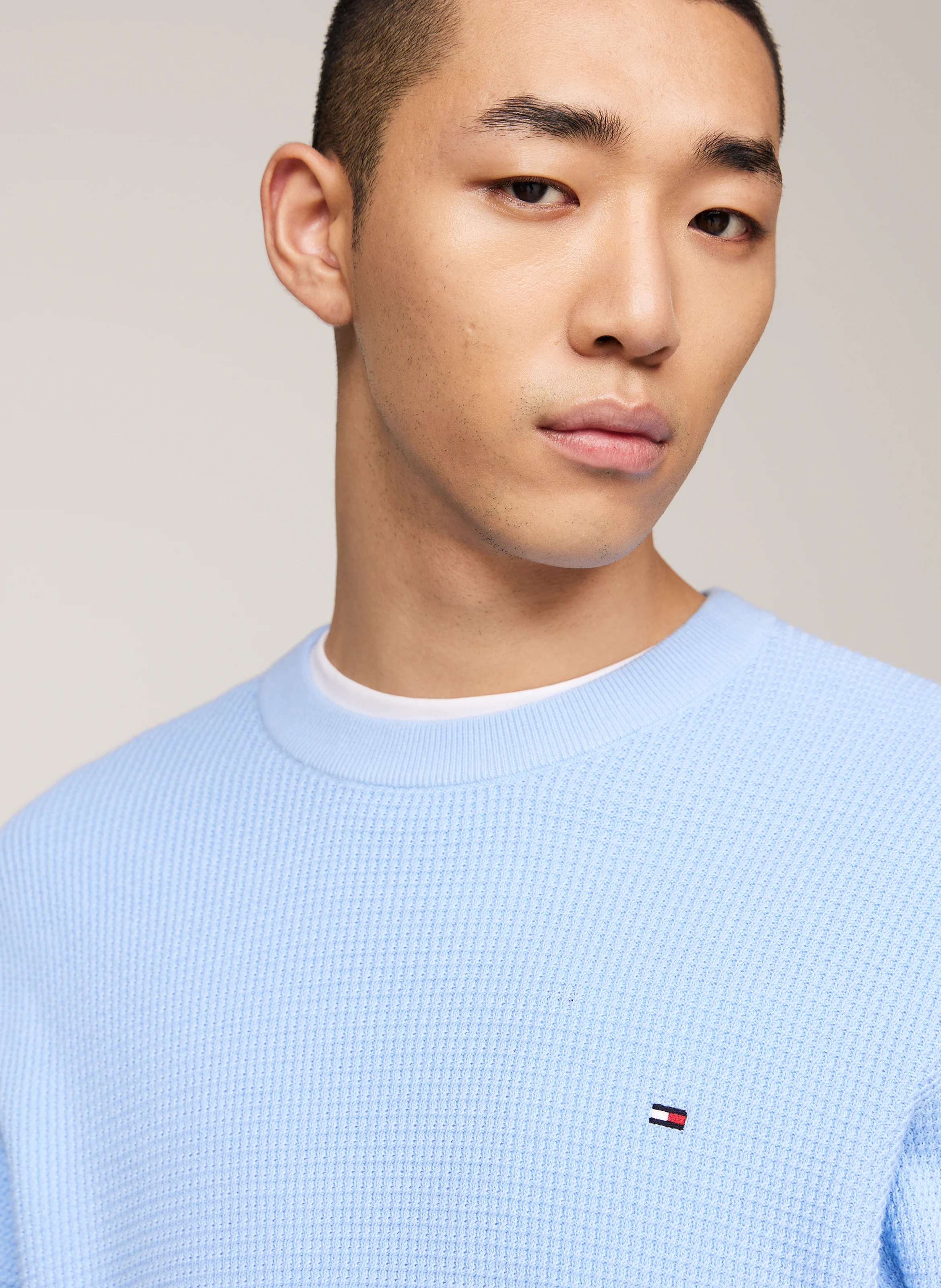Pull col rond en coton organique | Bleu