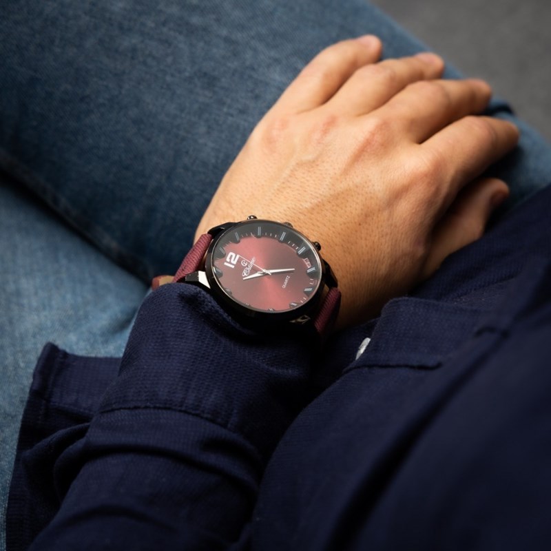 Montre Homme CHTIME bracelet Cuir Rouge