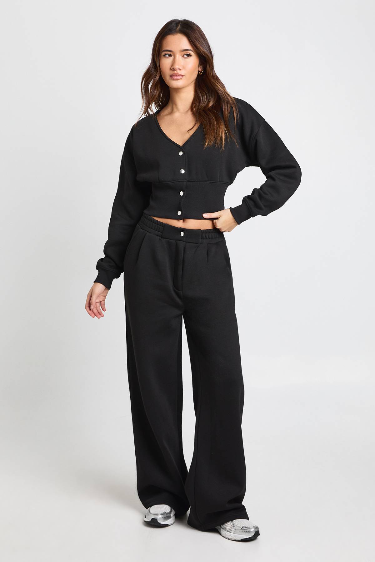 boohoo Ensemble de Survêtement Sweat Col V à Ourlet Profond et Jogging Ajusté