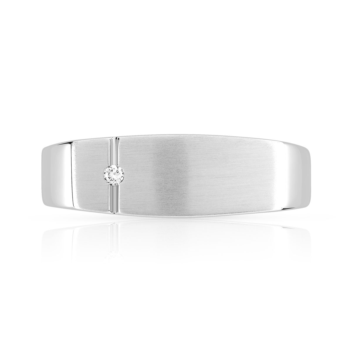 Chevalière or 750 blanc rectangulaire diamant