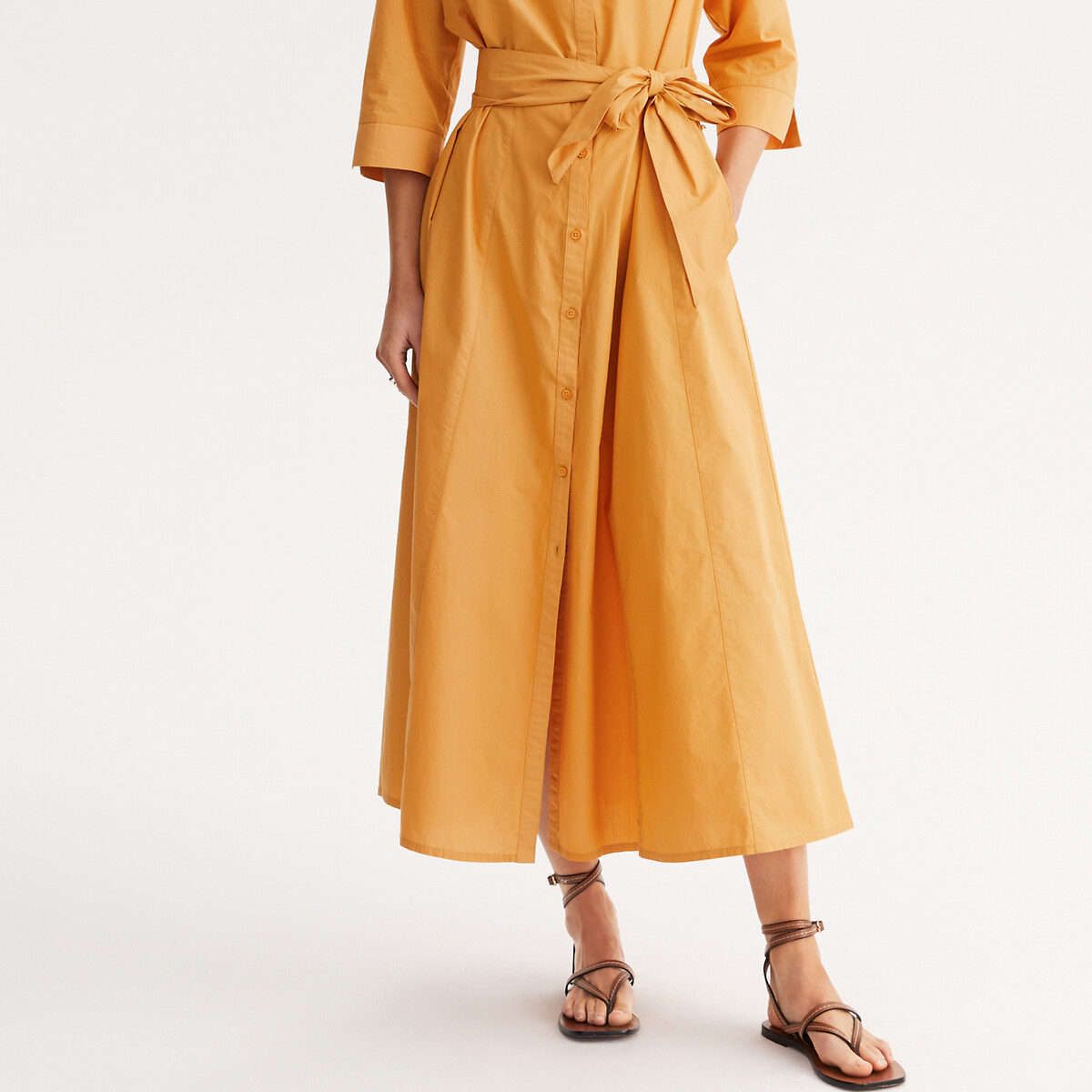 ANNE WEYBURN<br>Vestido longo de algodão com saia rodada
