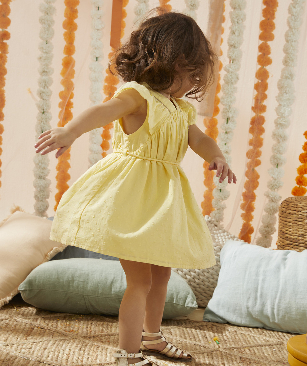 ROBE FLUIDE BÉBÉ FILLE JAUNE EFFET PLUMETIS