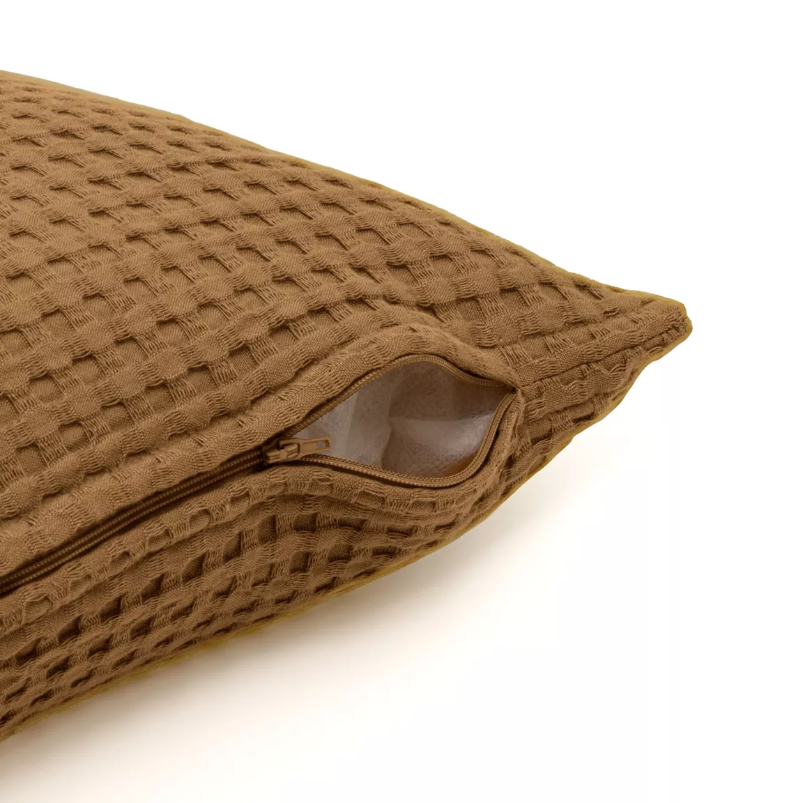 Housse de coussin rectangulaire coton nid d'abeille (30 x 50 cm) Maya Camel
