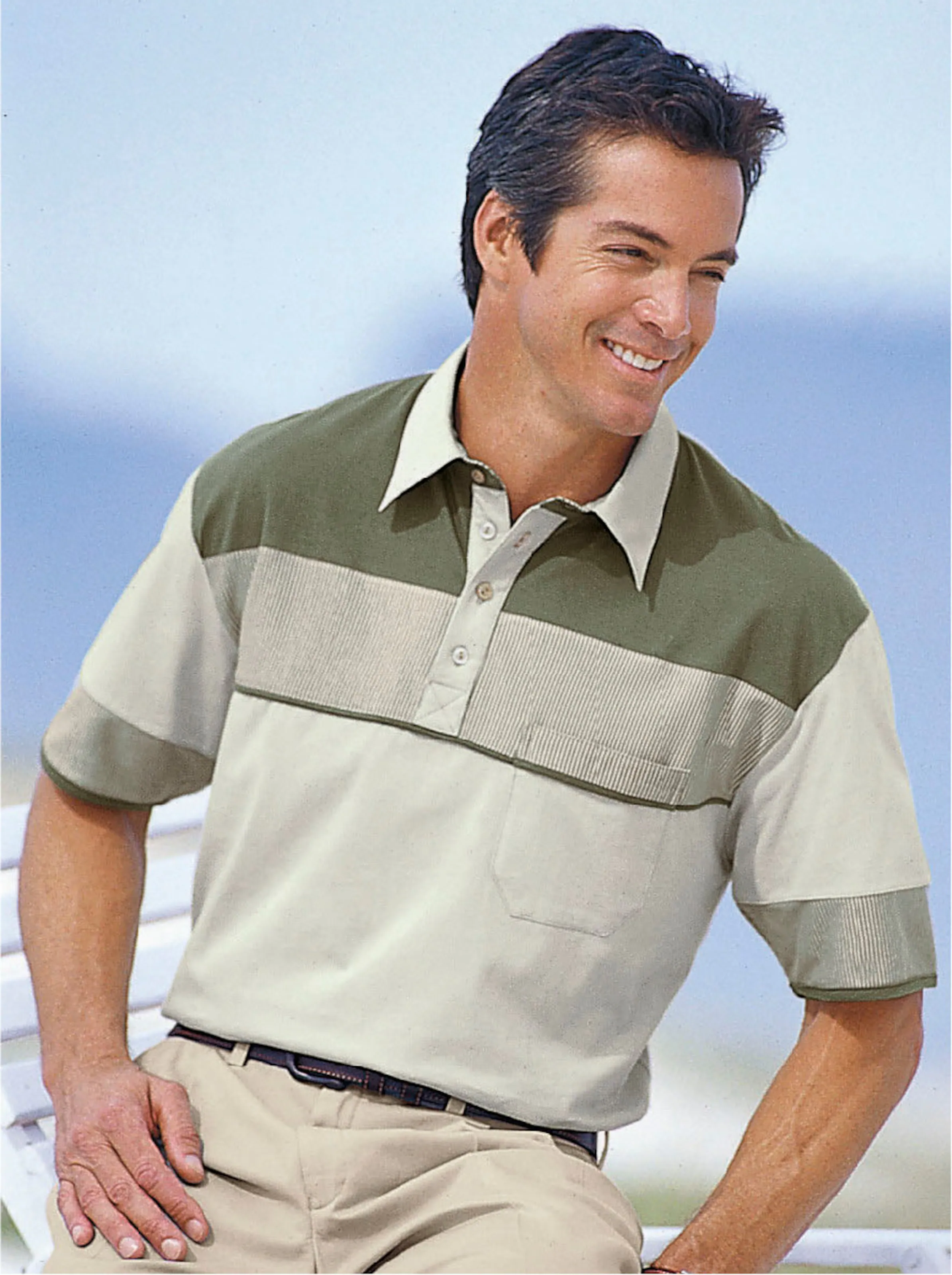 Catamaran Kurzarm-Poloshirt in beige-oliv