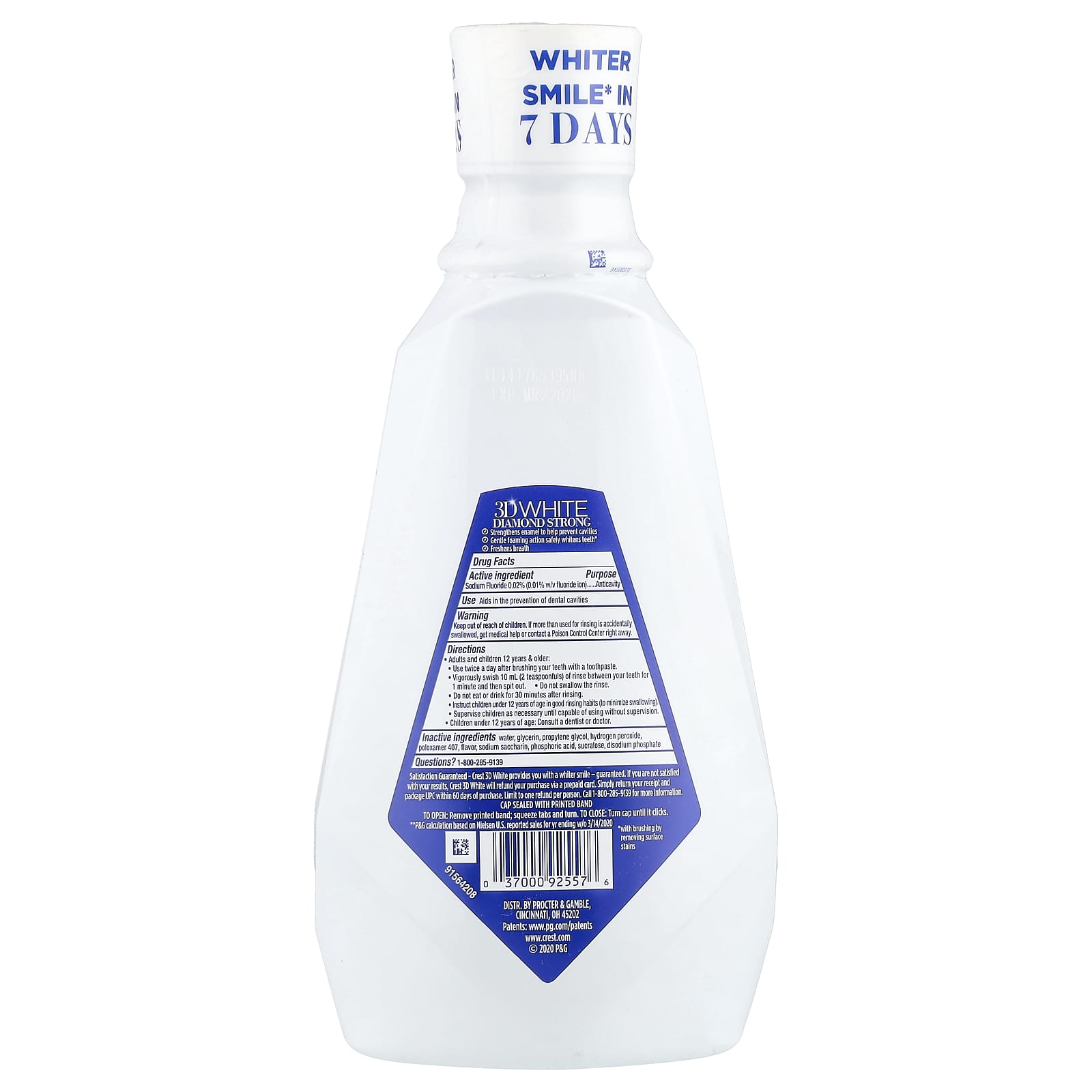 Crest, 3D White™, Diamond Strong, anticariës fluoride mondspoeling, alcoholvrij, Wintermint, 946 ml